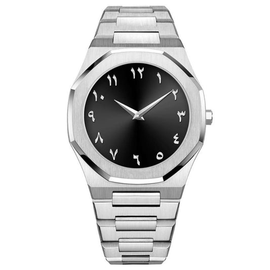 Relógio Masculino Base forte Silver Metal Mostrador Árabe